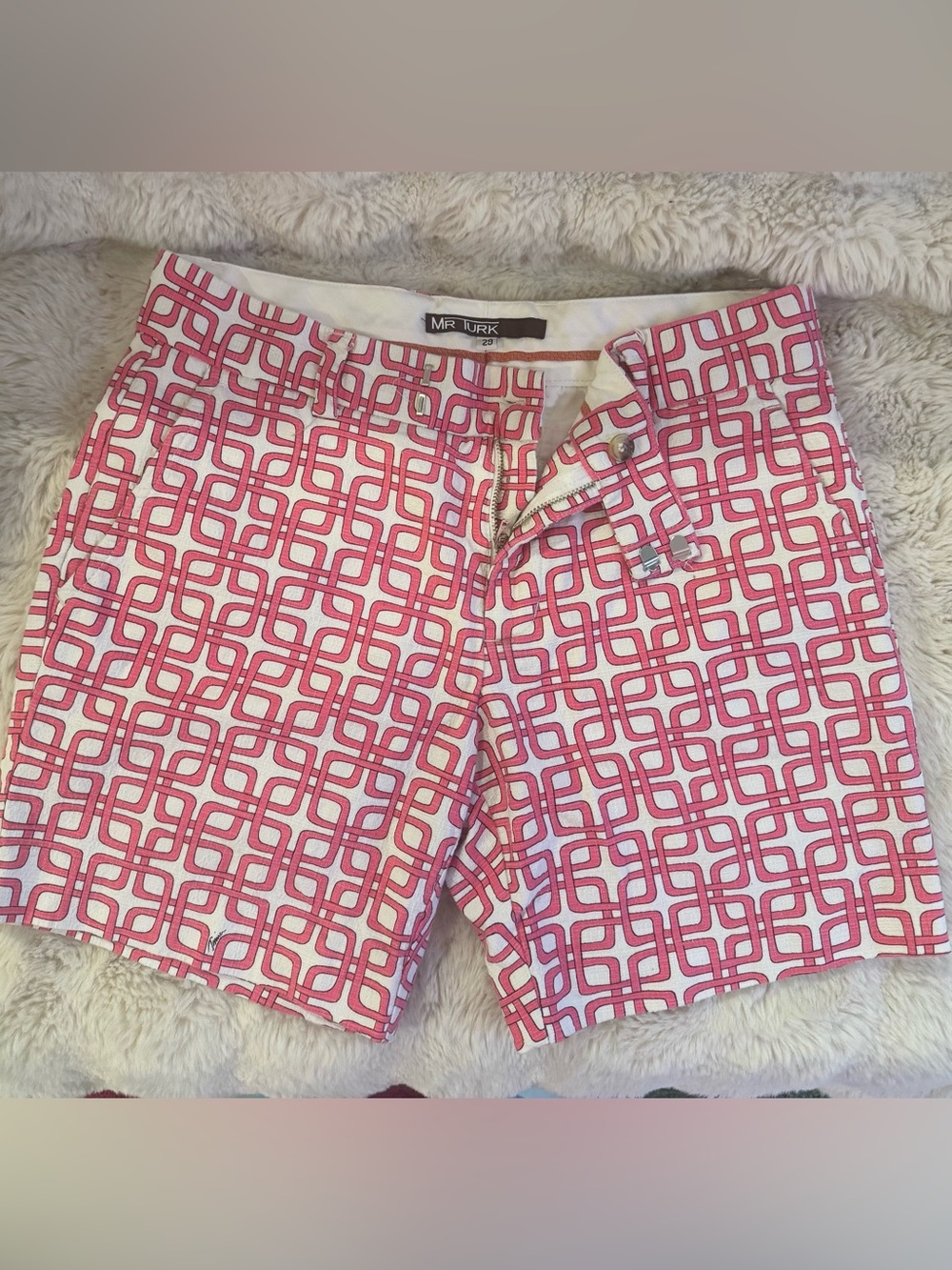 Mr Turk Pink & White Geometric Cotton Shorts- size 29